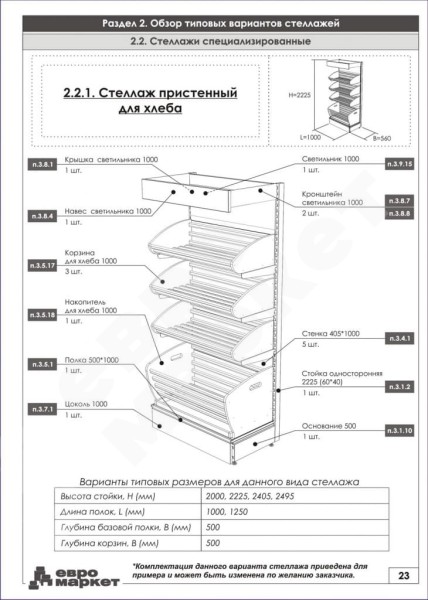 Стеллаж торговый для хлеба с фризом
