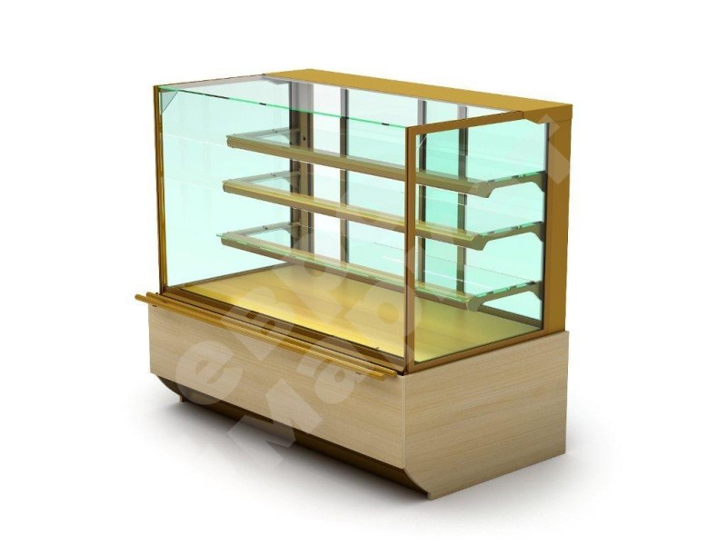 Кондитерская витрина Soul золотая, отделка светлым деревом 1350