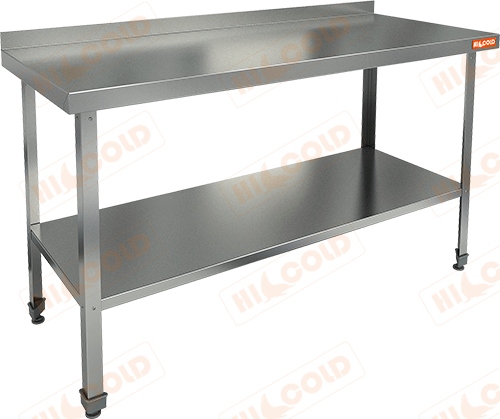 Стол пристенный с бортом и полкой (каркас из метал. оцинк. уголка, столешница – из 430 стали) 1500х600х850h НСО-15/6БП ЭЦ