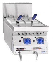 Газовая фритюрница кухонная ГФК-40.2Н, 2 ванны по 10,5 л, 2 корзины 295х120х105 мм, 700 серия, 401х839х583 мм,  +110…+190 С, пьезорозжиг, газ-контроль, 2 горелки, 11 кВт, настольная, вся нерж.