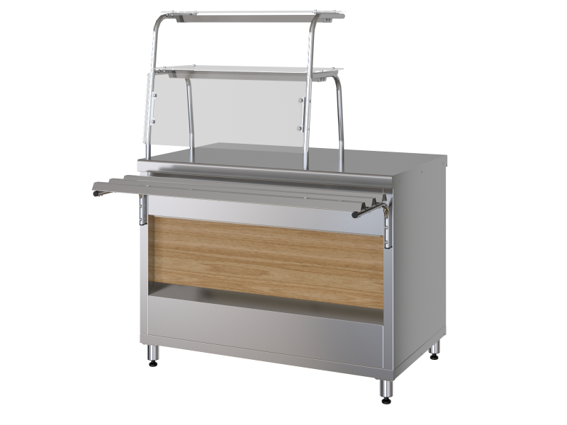 Прилавок нейтральный с полками ПНП11 (две полки, противокашлевый экран, диодная подсветка, 1120мм)