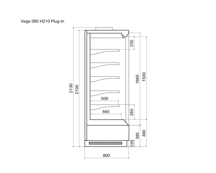 Vega 080 H210 Plug-in Среднетемпературный охлаждаемый стеллаж со встроенным агрегатом