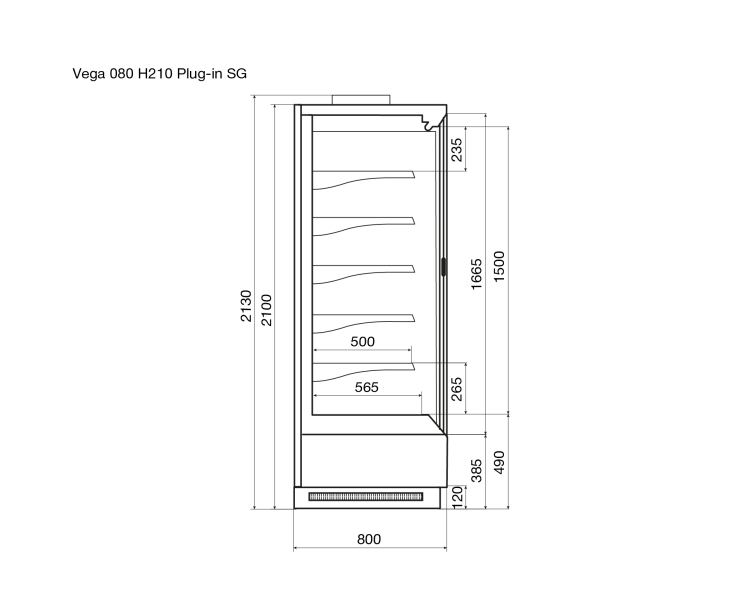 Vega SG 080 H210 Plug-in Среднетемпературный охлаждаемый стеллаж со встроенным агрегатом и энергосберегающими дверями SG (одинарное стекло)