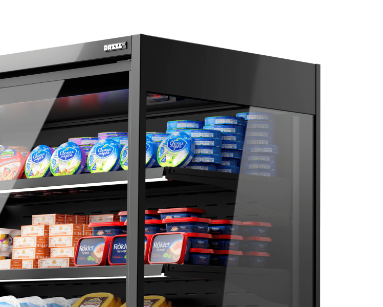 Vega DG 070 H195 Plug-in Среднетемпературный охлаждаемый стеллаж со встроенным агрегатом и  энергосберегающими дверями DG (стеклопакет)