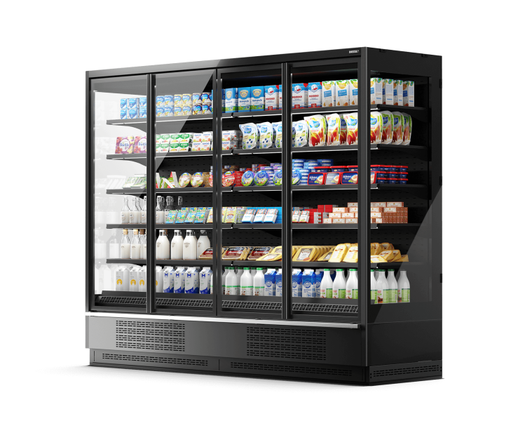 Vega DG 080 H210 Plug-in Среднетемпературный охлаждаемый стеллаж со встроенным агрегатом и энергосберегающими дверями DG (стеклопакет)