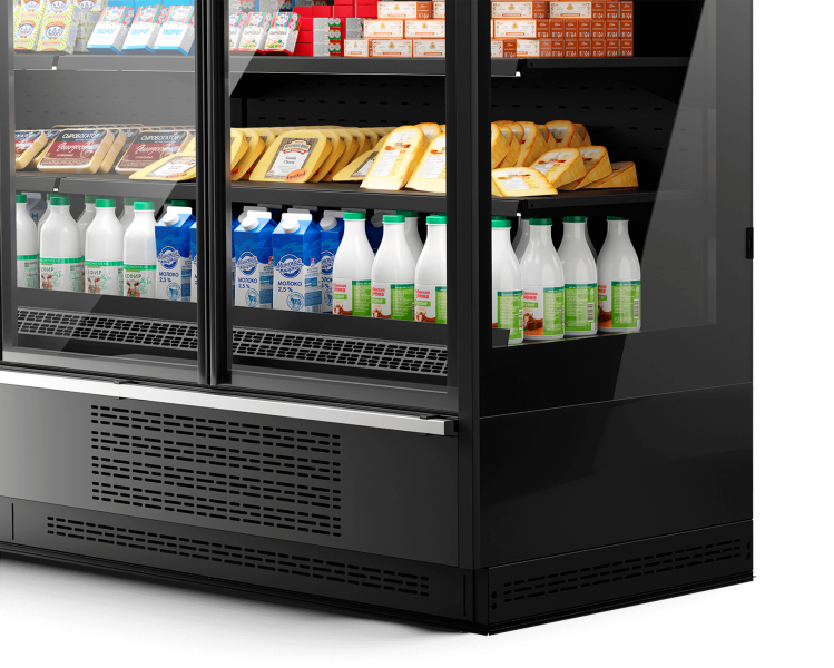 Vega DG 080 H210 Plug-in Среднетемпературный охлаждаемый стеллаж со встроенным агрегатом и энергосберегающими дверями DG (стеклопакет)