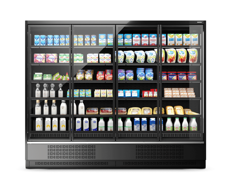 Vega DG 080 H210 Plug-in Среднетемпературный охлаждаемый стеллаж со встроенным агрегатом и энергосберегающими дверями DG (стеклопакет)