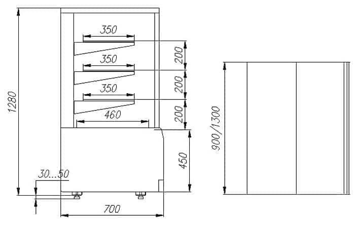 Витрина кондитерская Carboma KC70 VV 1,3-1 (ВХСв - 1,3д Сube Люкс)