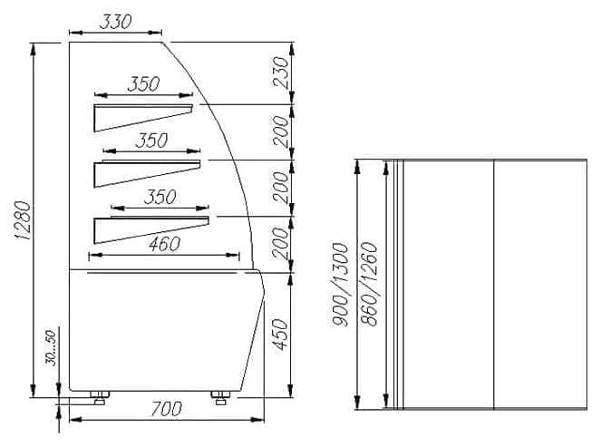 Витрина кондитерская Carboma K70 VV 1,3-1 STANDARD (ВХСв - 1,3д Люкс Техно)