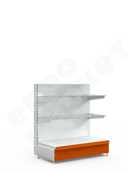 Торговый стеллаж со стеклянными полками низкий