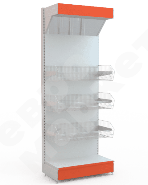 Торговый стеллаж с корзинами и фризом
