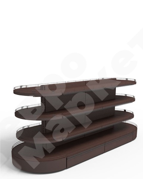 Островной стеллаж для вина и алкоголя с полукруглыми полками