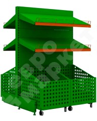 Торговый стеллаж для овощей с ящиками на колесах с двумя полками