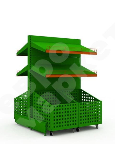 Торговый стеллаж для овощей с ящиками на колесах с двумя полками