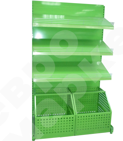 Торговый стеллаж для овощей с ящиками на колесах с двумя полками