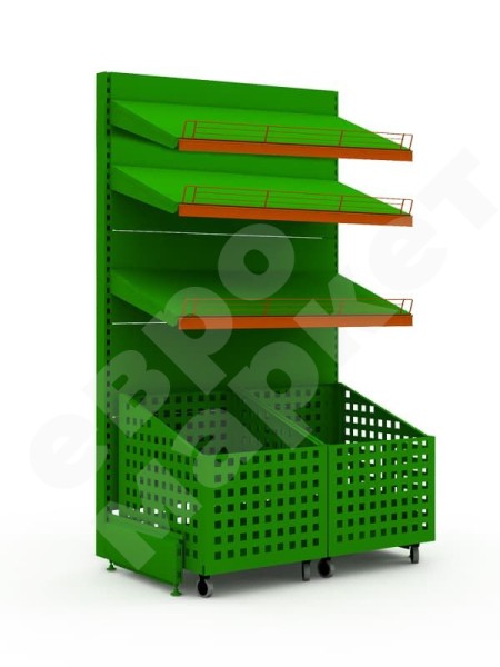 Стеллаж овощной с выкатными ящиками и тремя полками