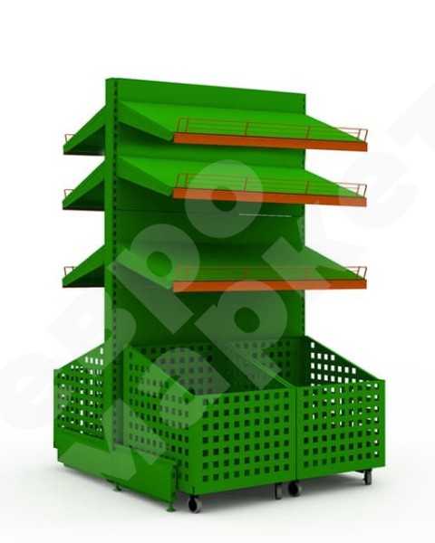 Островной стеллаж для овощей с выкатными корзинами