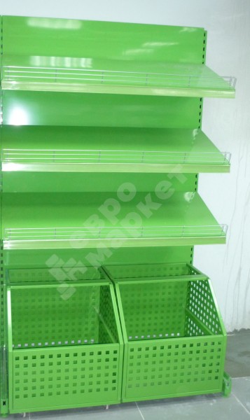 Островной стеллаж для овощей с выкатными корзинами