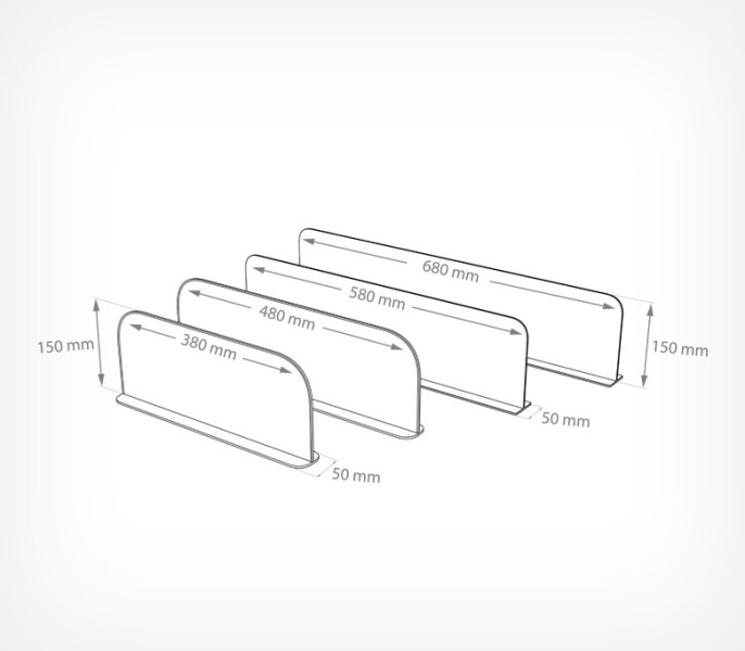 Разделитель пластиковый 150мм на Т-основании c магнитным скотчем DIVT-150-TM 380мм, Прозрачный