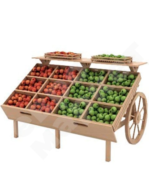 Арт. F006М. Деревянный развал для овощей и фруктов с ящиками в виде телеги EM-02.106.001 СБ
