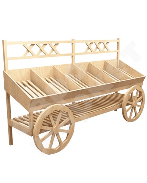 Арт. F014. Развал для овощей и фруктов пристенный в виде телеги EM-02.114.000 СБ