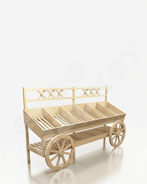 Арт. F014. Развал для овощей и фруктов пристенный в виде телеги EM-02.114.000 СБ