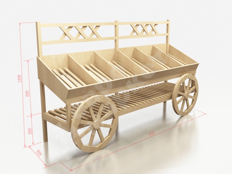 Арт. F014. Развал для овощей и фруктов пристенный в виде телеги EM-02.114.000 СБ