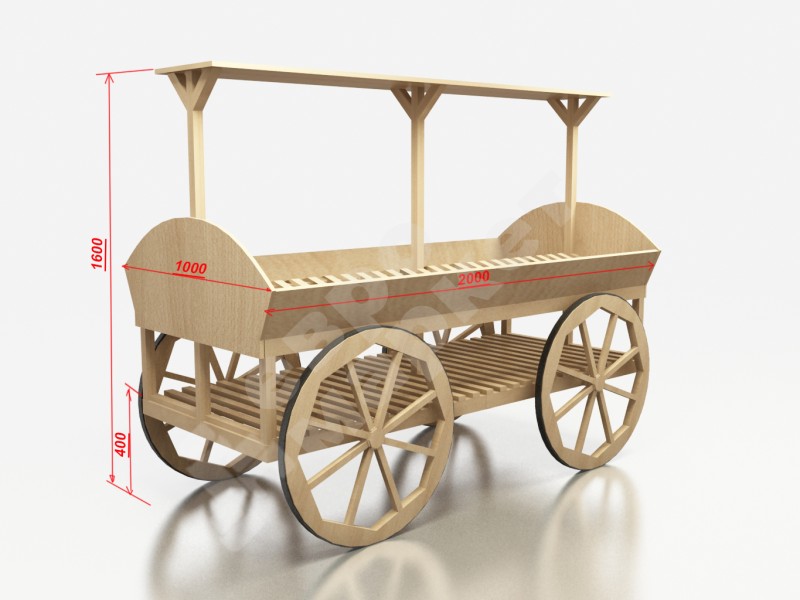 Арт. F013. Развал для овощей и фруктов островной, удлиненный в виде телеги EM-02.113.000 СБ