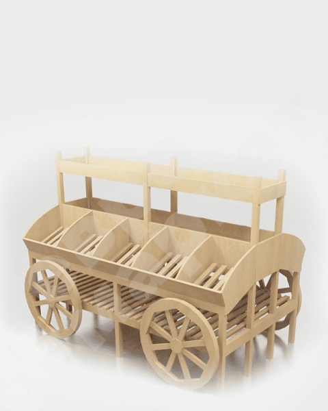 Арт. F011. Развал для овощей и фруктов островной большой в виде телеги EM-02.111.000 СБ