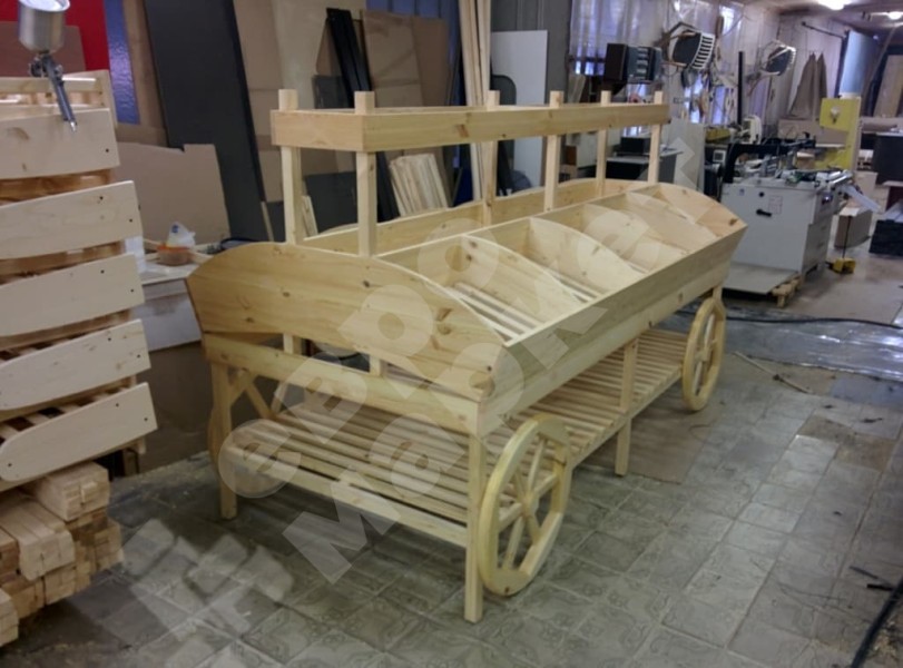 Арт. F011. Развал для овощей и фруктов островной большой в виде телеги EM-02.111.000 СБ