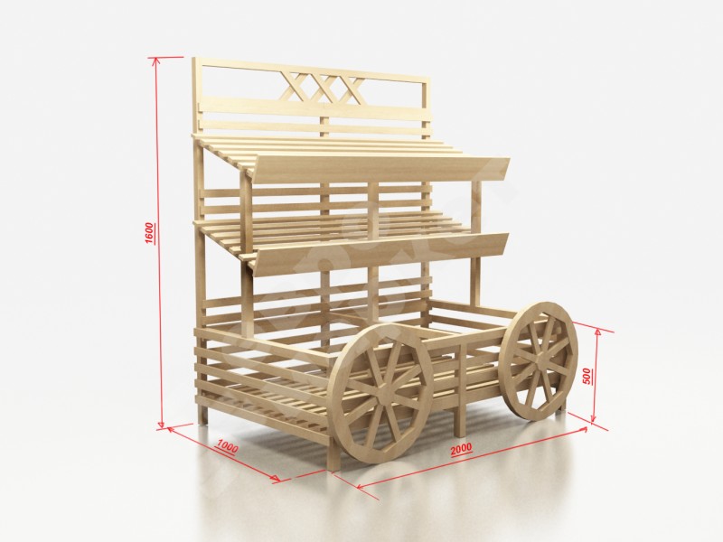 Арт. F010. Овощной развал пристенный с накопителем и двумя полками, в виде телеги EM-02.110.000 СБ