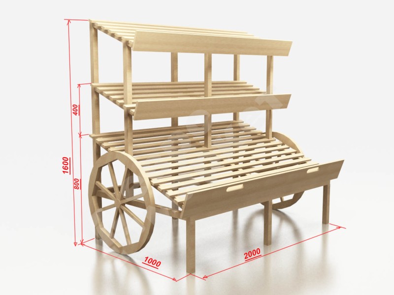 Арт. F005.Развал-телега для овощей и фруктов с тремя полками EM-02.105.000 СБ