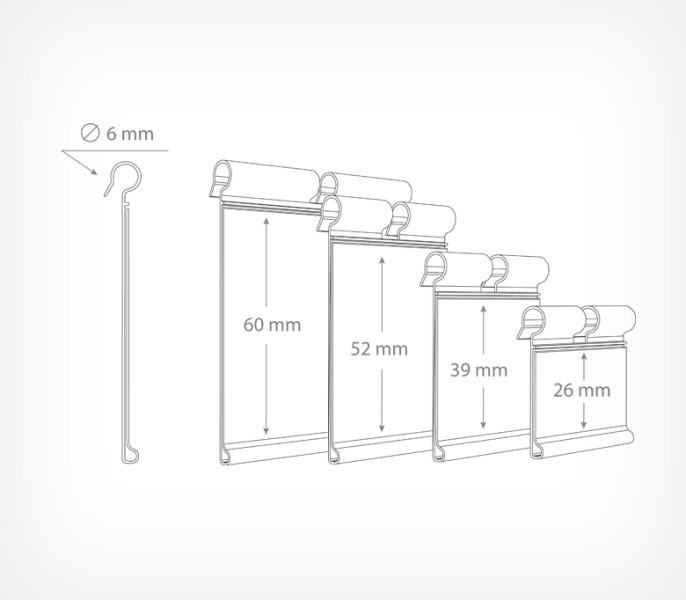 Ценникодержатель на крючок откидной VH 39 длина 70мм, прозрачный