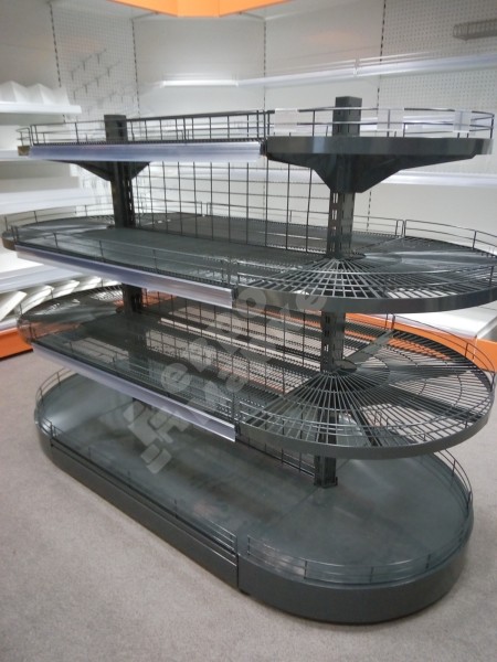 Островной стеллаж сетчатый с островными полукруглыми полками