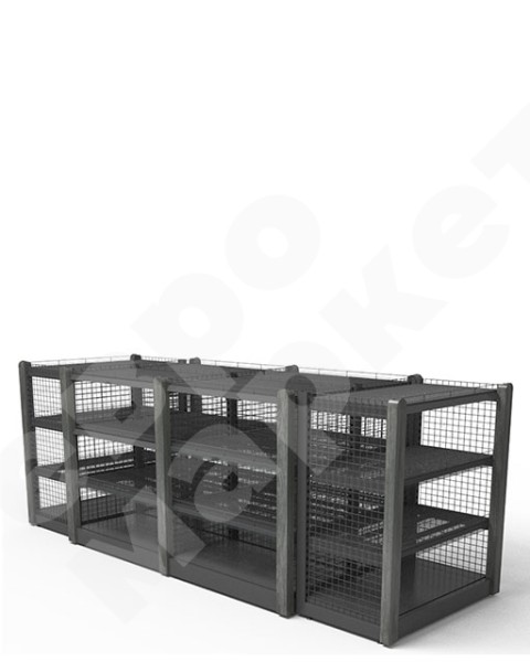 Островной стеллаж сетчатый с декоративными накладками из массива