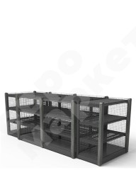 Островной стеллаж сетчатый с декоративными накладками из массива