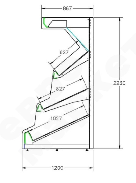 Овощной стеллаж с боковинами ЛДСП, зеркальным фризом с подсветкой