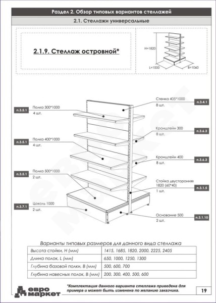 Стеллаж островной высокий